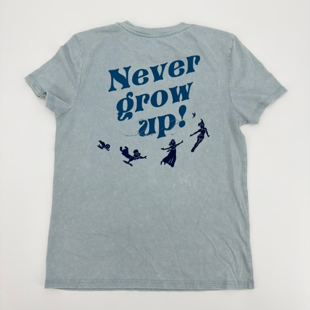 Disney Peter Pan Never Grow Up Acid Wash Blue Graphic Tee Shirt Girls Medium - Picture 8 of 9